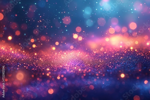 Glittering gradient background with hologram effect and magic lights. Holographic abstract fantasy backdrop with fairy sparkles  gold stars and festive blurs.