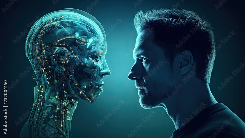 Man vs AI concept created with Generative AI technology - obrazy, fototapety, plakaty 
