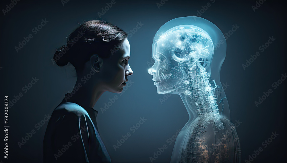 Man vs AI concept created with Generative AI technology Man vs AI concept created with Generative AI technology