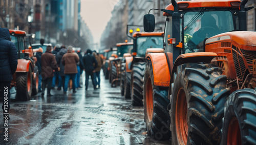 Tractors blocked city streets, causing traffic jams, as agricultural workers protested tax increases, law changes, and benefit removal in a street rally
