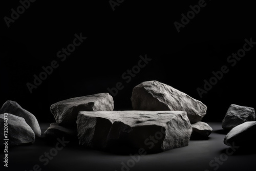 black stones for product presentation podium background.