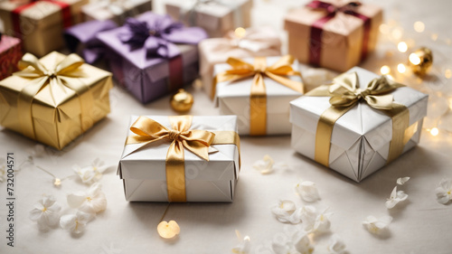 gift boxes on a wooden background