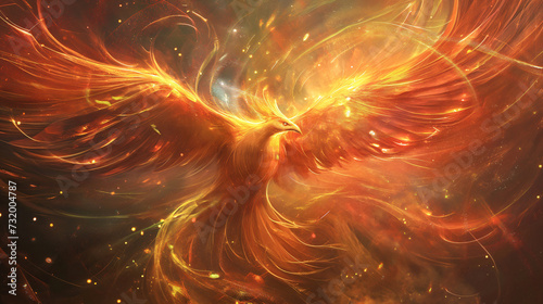 burning phoenix flying and soaring with energy, a background image