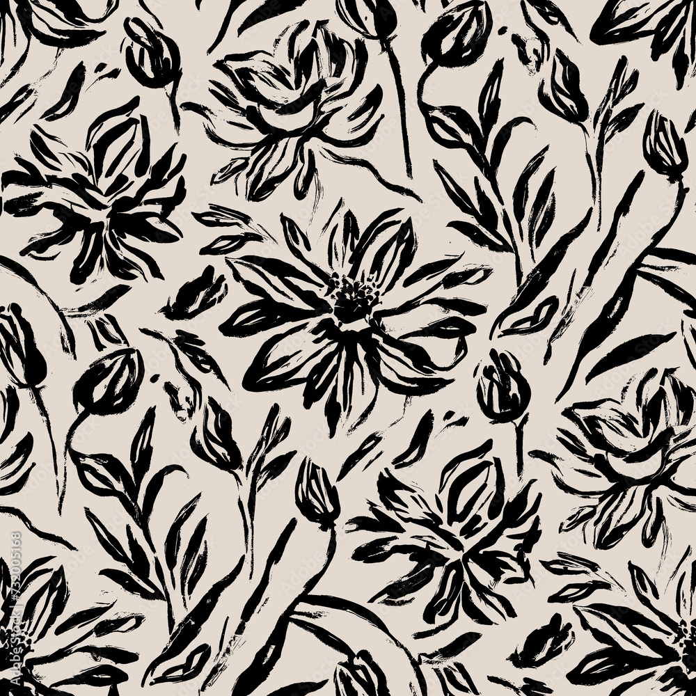 Floral pattern, monochrome flowers pattern, textile print. Floral pattern, monochrome flowers pattern, textile print.