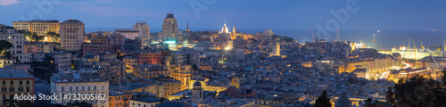 The panorama of Genova in the morning dusk.