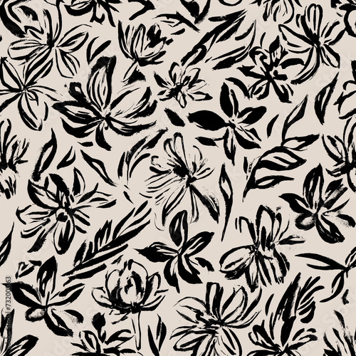 Floral pattern  monochrome flowers pattern  textile print.