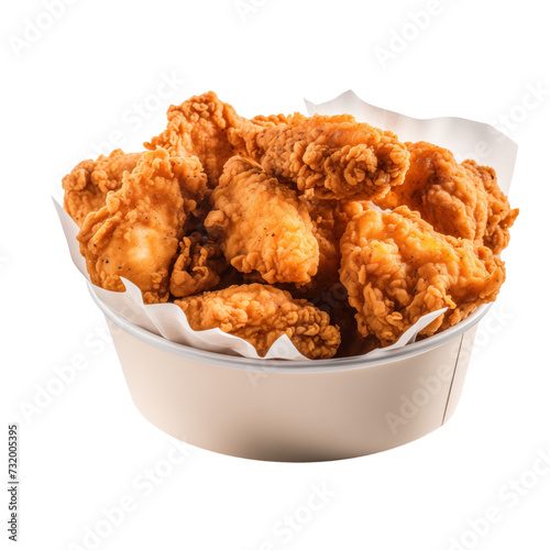 fried chicken in white cardboard fast food bucket on transparent isolated background, PNG file