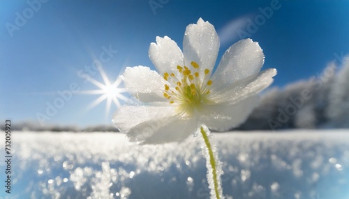 Winter landscape. Frozen flower / selective focus. Winter scene. 