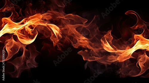 Fire flames on black background. burning fire on a dark background