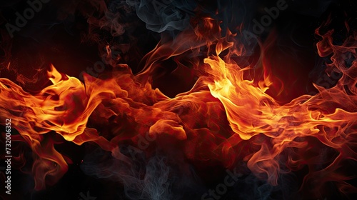 Fire flames on black background. burning fire on a dark background