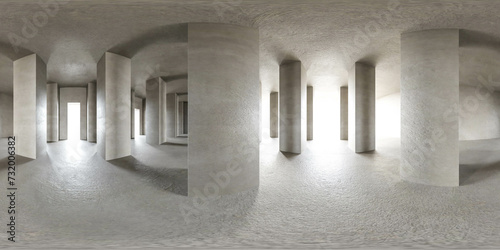 Spacious White Room With Columns and Natural Light in a Modern Building 360 panorama vr environment map