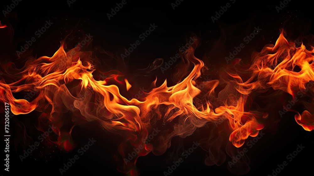 Fire flames on black background. burning fire on a dark background Fire flames on black background. burning fire on a dark background