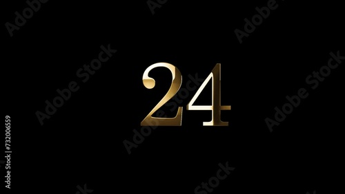 Gold number 24 with gold particles, alpha channel, gold numerology, gold number twenty four photo