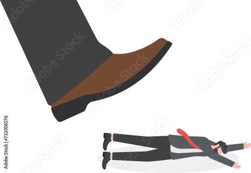 Businessman versus big foot. business work concept about hard work and pressure

