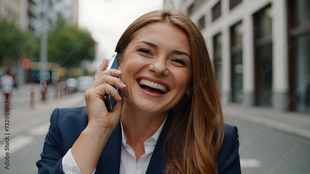 smiling businesswoman talking on the phone,generative ai smiling businesswoman talking on the phone,generative ai