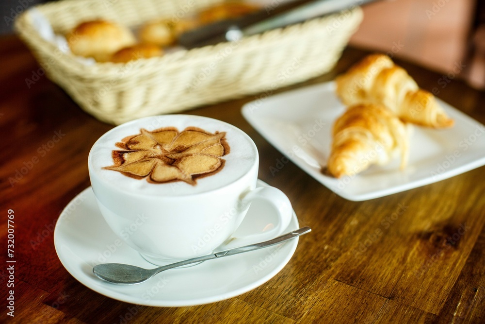 Cappuccino Croissants Brown Background Cappuccino Croissants Brown Background