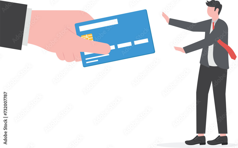 Rejection Gesture. businessman Hand Refusing The Offered Credit Cards, business financial marketing banking concept

