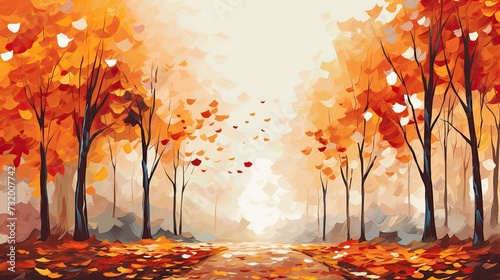 Painting autumn forest and colorful leaves. banner  wallpaper