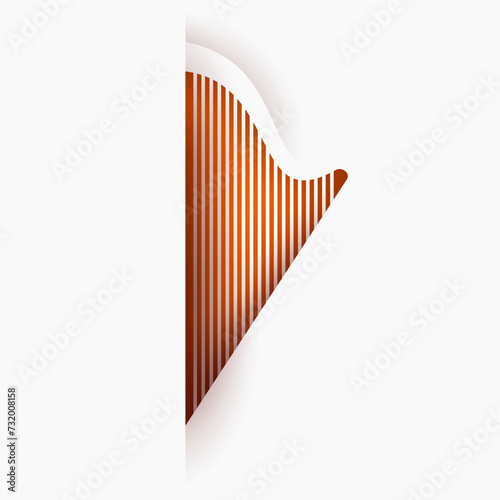 Harp silhouette isolated on white background. String musical instrument in modern creative paper layer style. Vector minimal illustration.