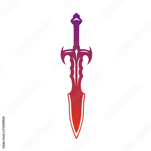 Fantasy sword icon. Medieval sword and futuristic weapon for game interface. Cartoon fantasy metal longsword. Vector illustration