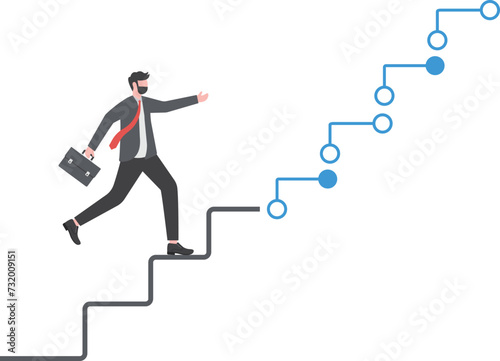 Digital transformation, company use technology and innovation to optimize workflow and change future concept, businessman corporate leader climbing up analog stair to transform into digital step.  © vision art