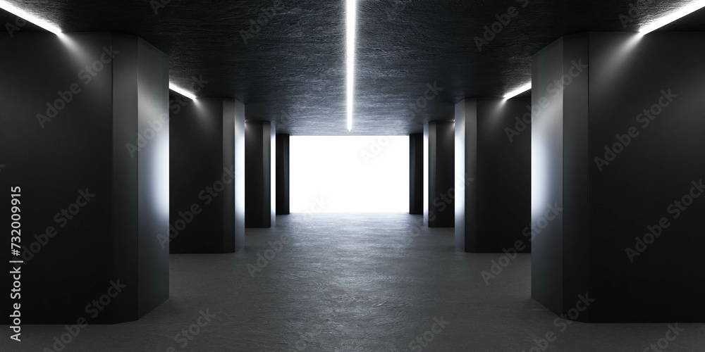 A Long Hallway With a Light at the End 3d render illustration
