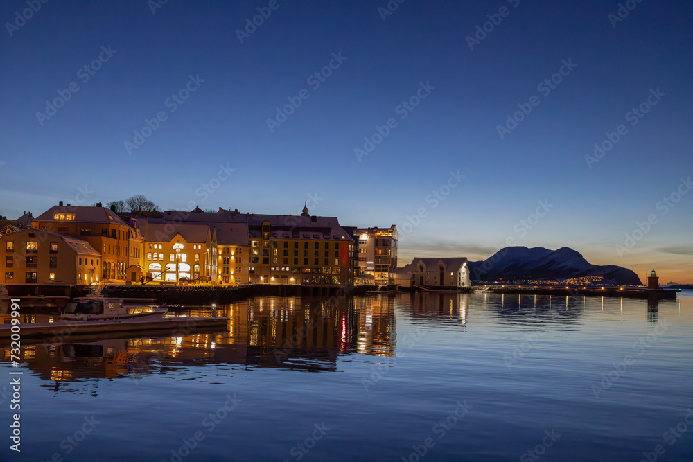 Aalesund (Ålesund) harbor on a beautiful cold winter's day. Møre and Romsdal county