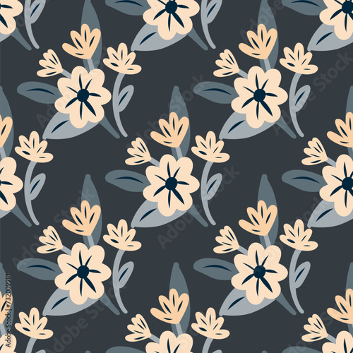 Seamless pattern with flowers in doodle style. Vector illustration.