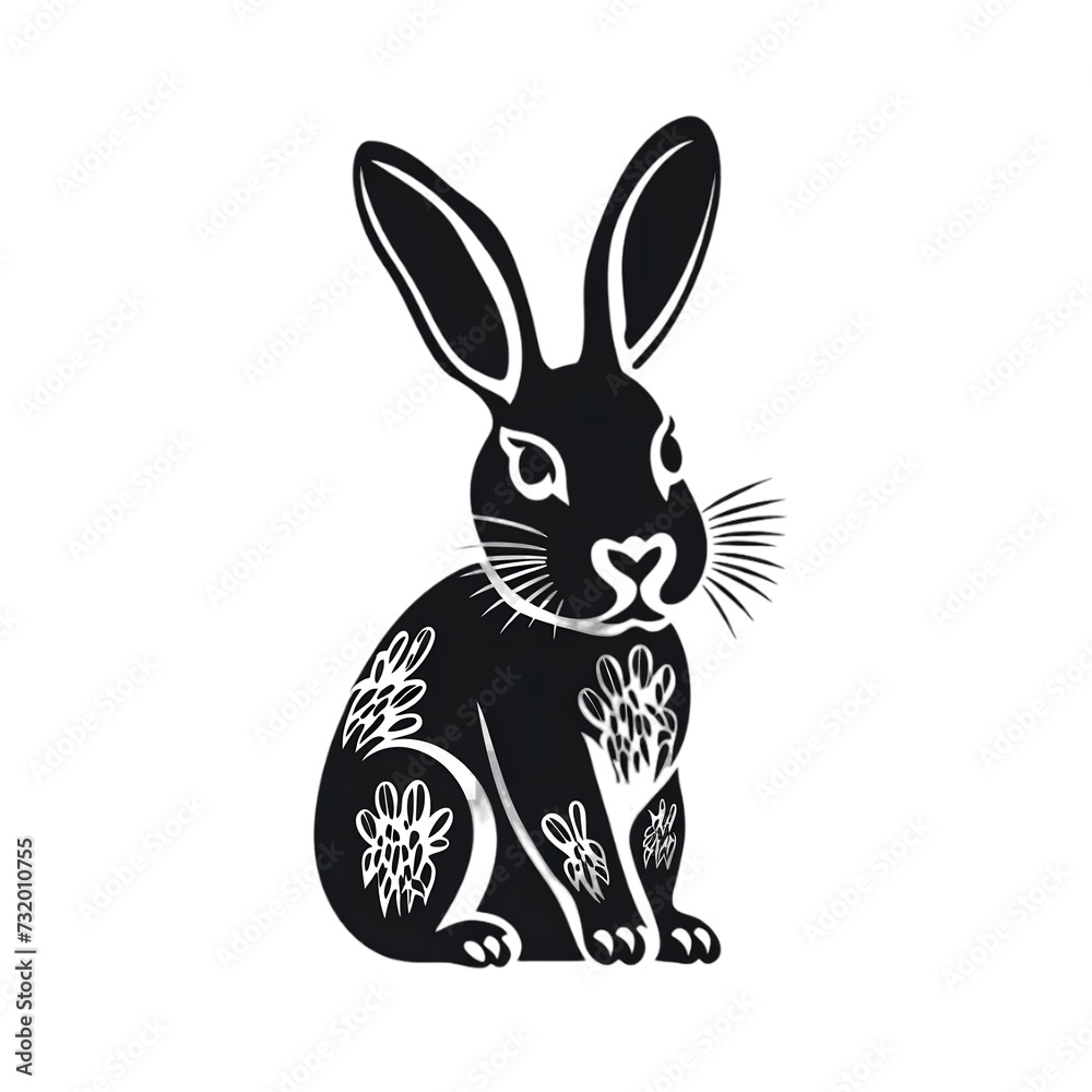 Fototapeta premium Hand drawn bunny rabbit silhouette in a minimal style isolated on transparent background