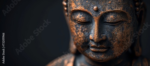 Meditative Buddh in the Black, Dark Background: Closeup Serenity
