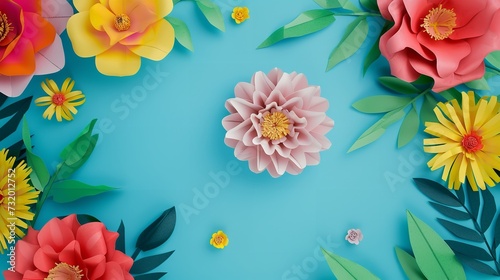 Top View of Bright Colorful Paper Cut Flowers   © zahidcreat0r