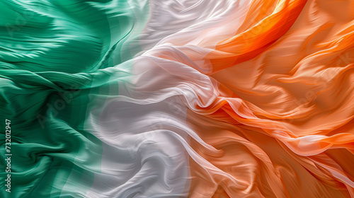 Ireland Flag for olympic games, elegant wavy flowing silk fabric texture depicting luxury and fluidity.