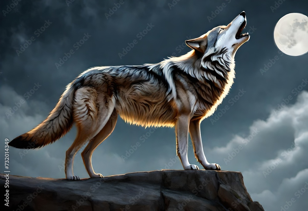 Fototapeta premium wolf howling by full moon