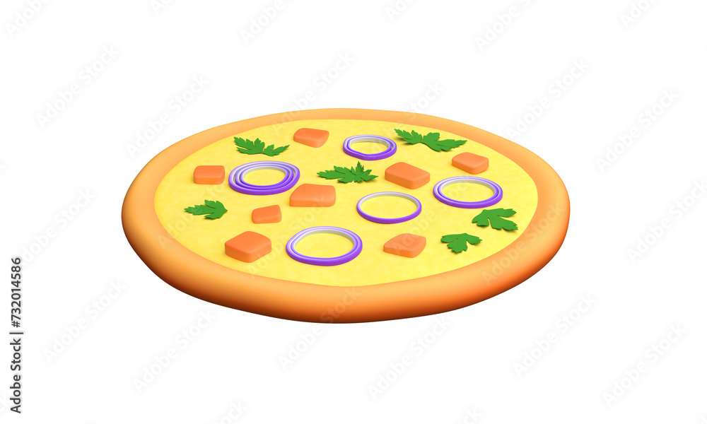 3d pizza. BBQ chicken pizza. 3d rendering 3d pizza. BBQ chicken pizza. 3d rendering