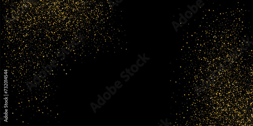 Gold dust. Confetti with gold glitter on a black background. Shiny scattered sand particles. Decorative elements. Luxury background for your design  cards  invitations. Vector