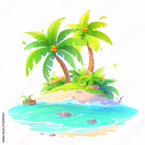 Icon  travel concept  palm tree on a small island on a white background  illustration