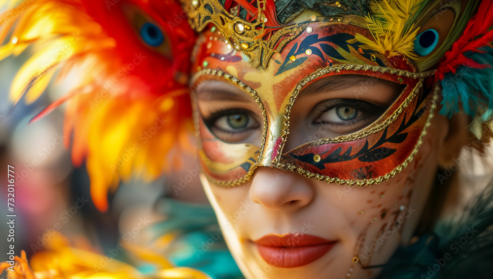 Young woman at the carnival wearing a mask and costume, capturing the essence of a festival in Venice, Italy