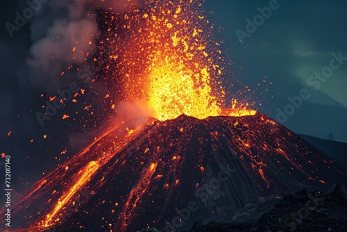 Eruption of a volcano with a pyroclastic flow photo