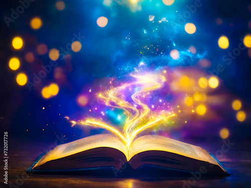 magic open book with lights background. generative AI