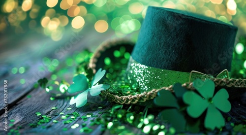 green shamrock hat and sparkly green accessories