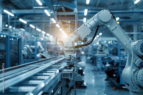 Smart industry 4.0 concept - Smart factory for fourth industrial revolution with icon graphic showing automation system by using robots and automated machinery controlled via internet.