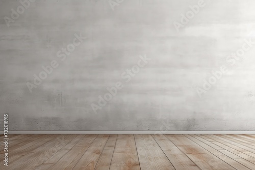 Concrete minimalist wall background with natural wood floor mock up
