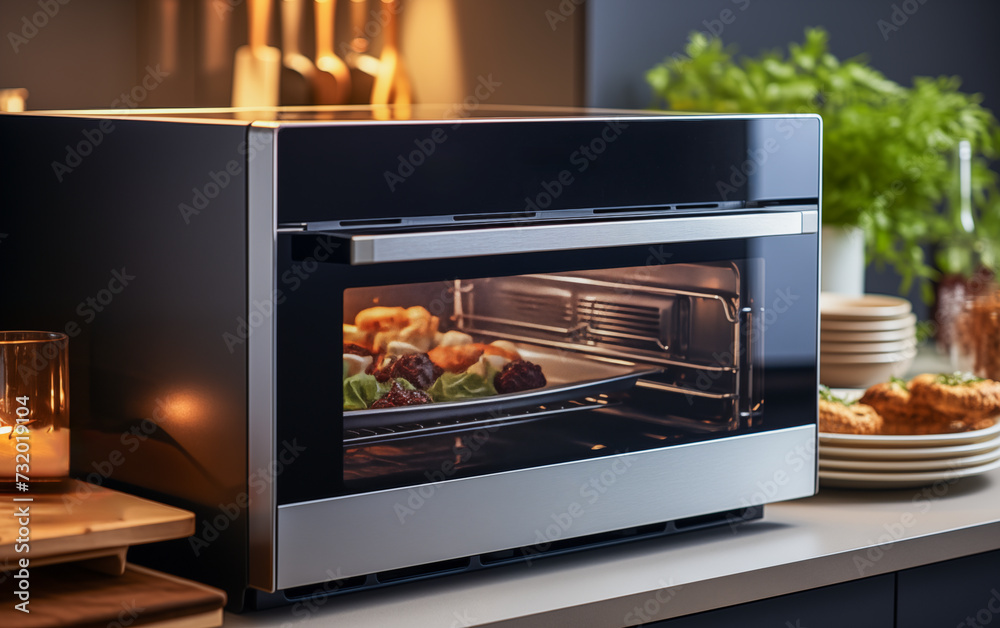 Modern domestic kitchen in preparing food in a professional unrecognisable electrical oven. Modern domestic kitchen in preparing food in a professional unrecognisable electrical oven.