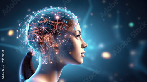 Robotics or ai artificial intelligence connecting interaction with human. the transfer protocol system of Neuralink with smart brain
