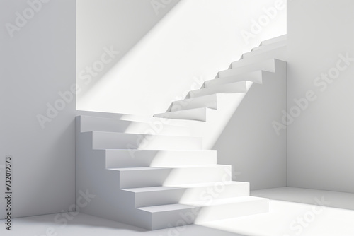 White pedestal with staircase steps retail merchandise basic foundation. Podium stairs construction for climbing display.