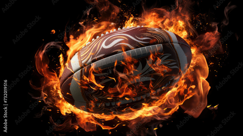 Exploding Rugby Ball Rugby ball ablaze with fire and intensity. Power, passion, and ...