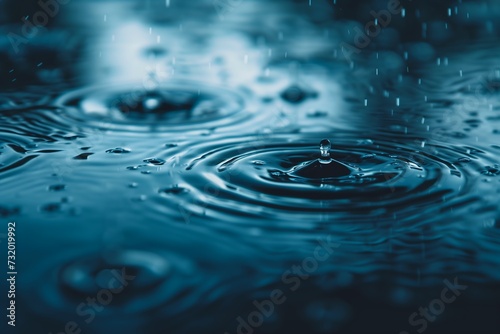 closeup blue deep droplet rain puddles dreary sad sky thick layers rhythms precise lines surface hives objects float © Cary