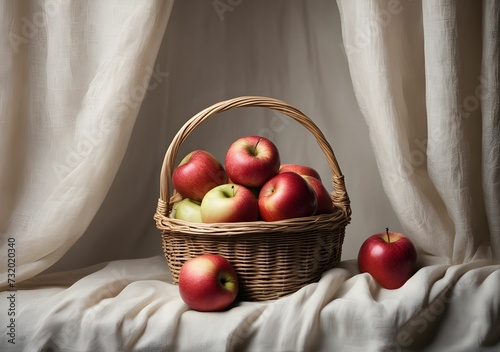 AI generated illustration of apples in a woven basket photo