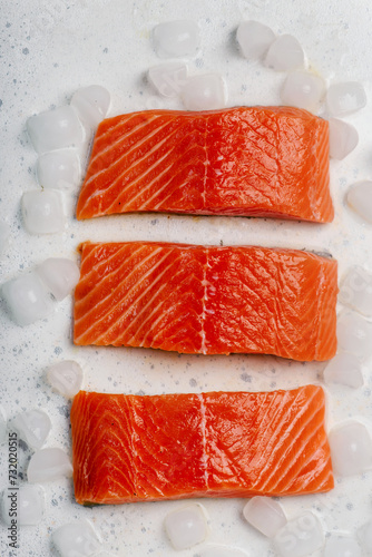 Raw salmon.top view. photo