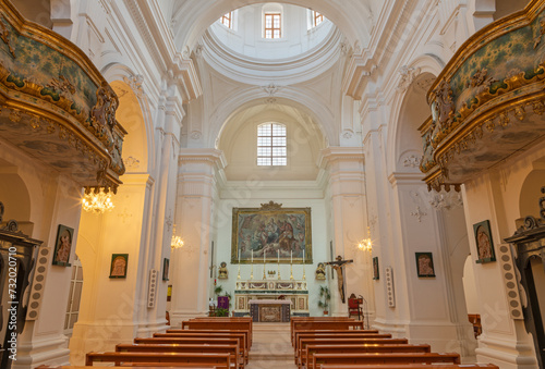 MONOPOLI, ITALY - MARCH 6, 2022: The nave of church Chiesa di Santa Theresia.